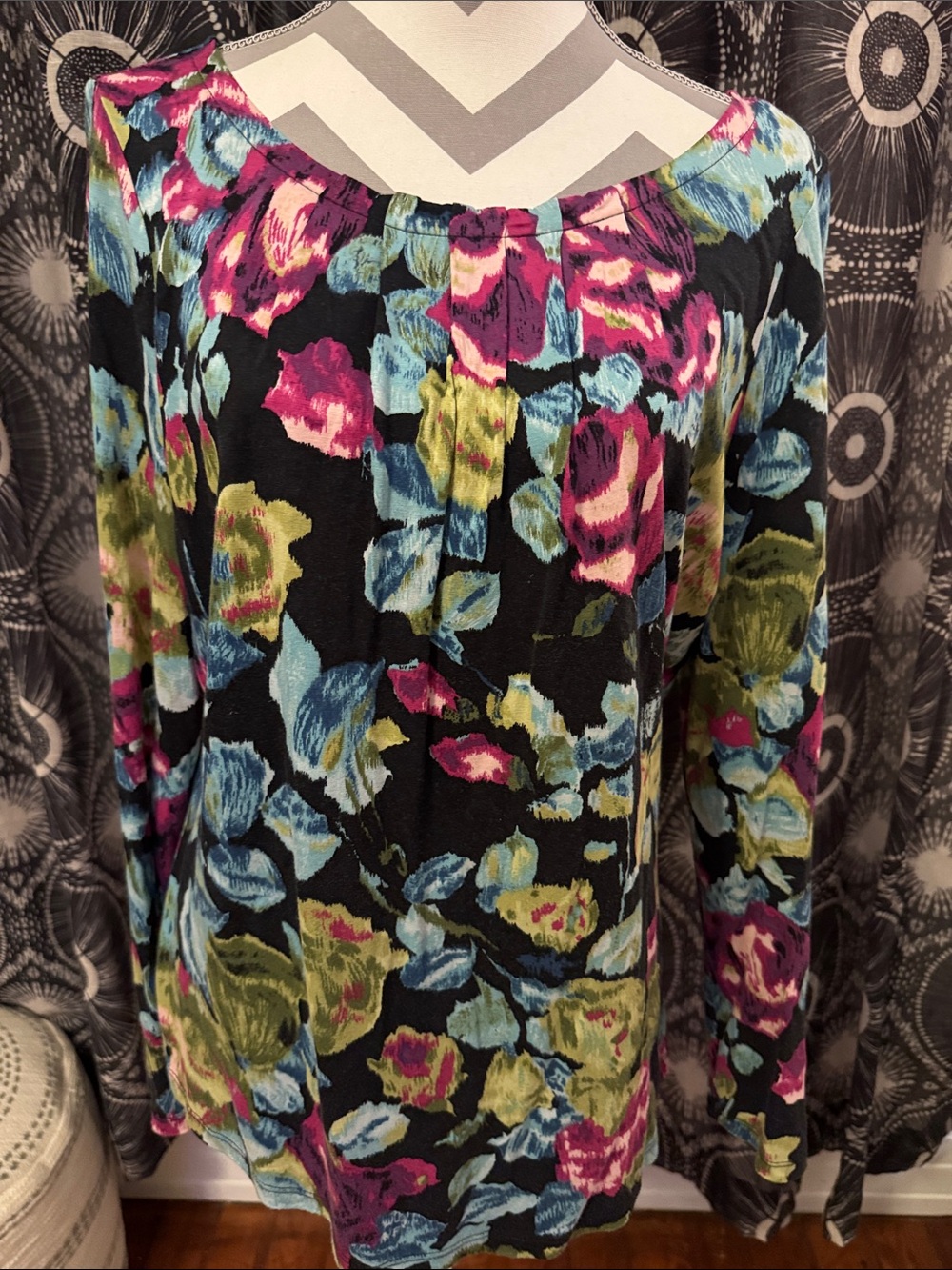 Talbots Multicolored Floral Long Sleeve Top Size XL